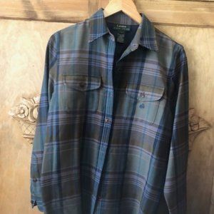 Lauren Ralph Lauren wool plaid olive green button down shirt